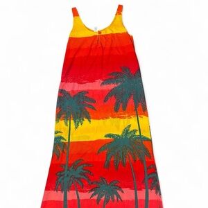 Y2K 90s B V101 colorful vacation Sunset palm tree print maxi dress medium